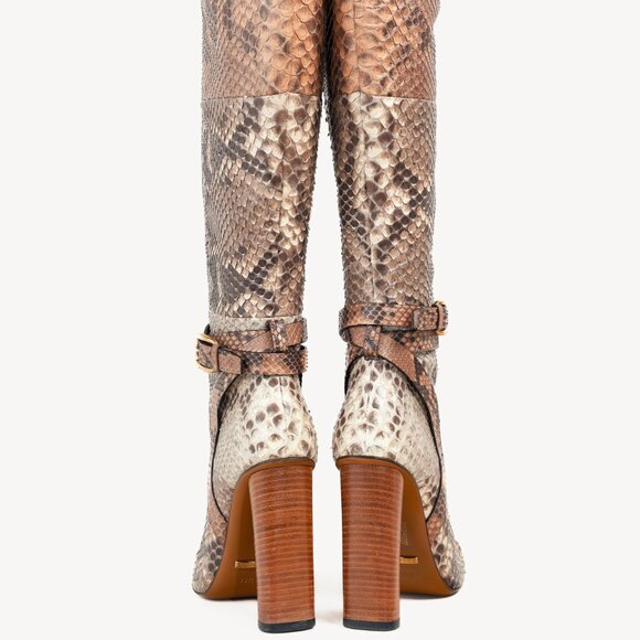 Gucci SS/15 Runway Biscotto & Taffy Python Buckled Knee-High Boots - Picture 5 of 15